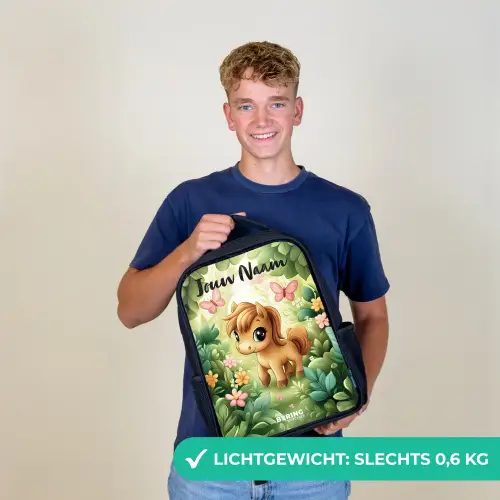 Paard - Bloemen - Vlinders Rugzak - Zwart middel -sfeer7_NL