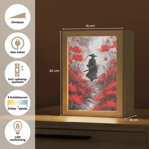 Rode bloemen - mistig - Man Light Box met kabel (Tafellamp) klein -USP_NL