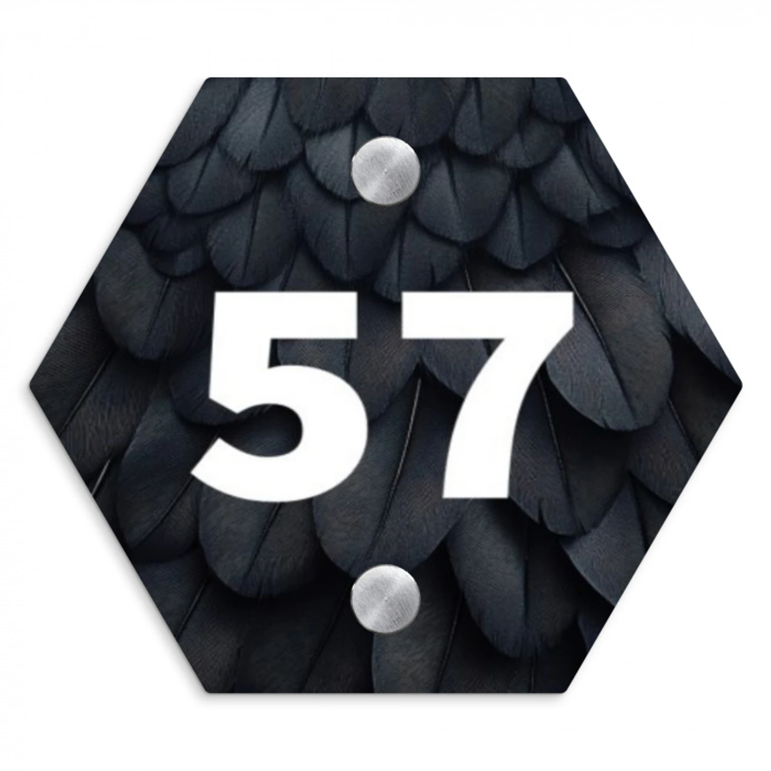 Zwarte veren - Traditioneel Naambord Hexagon klein -3d