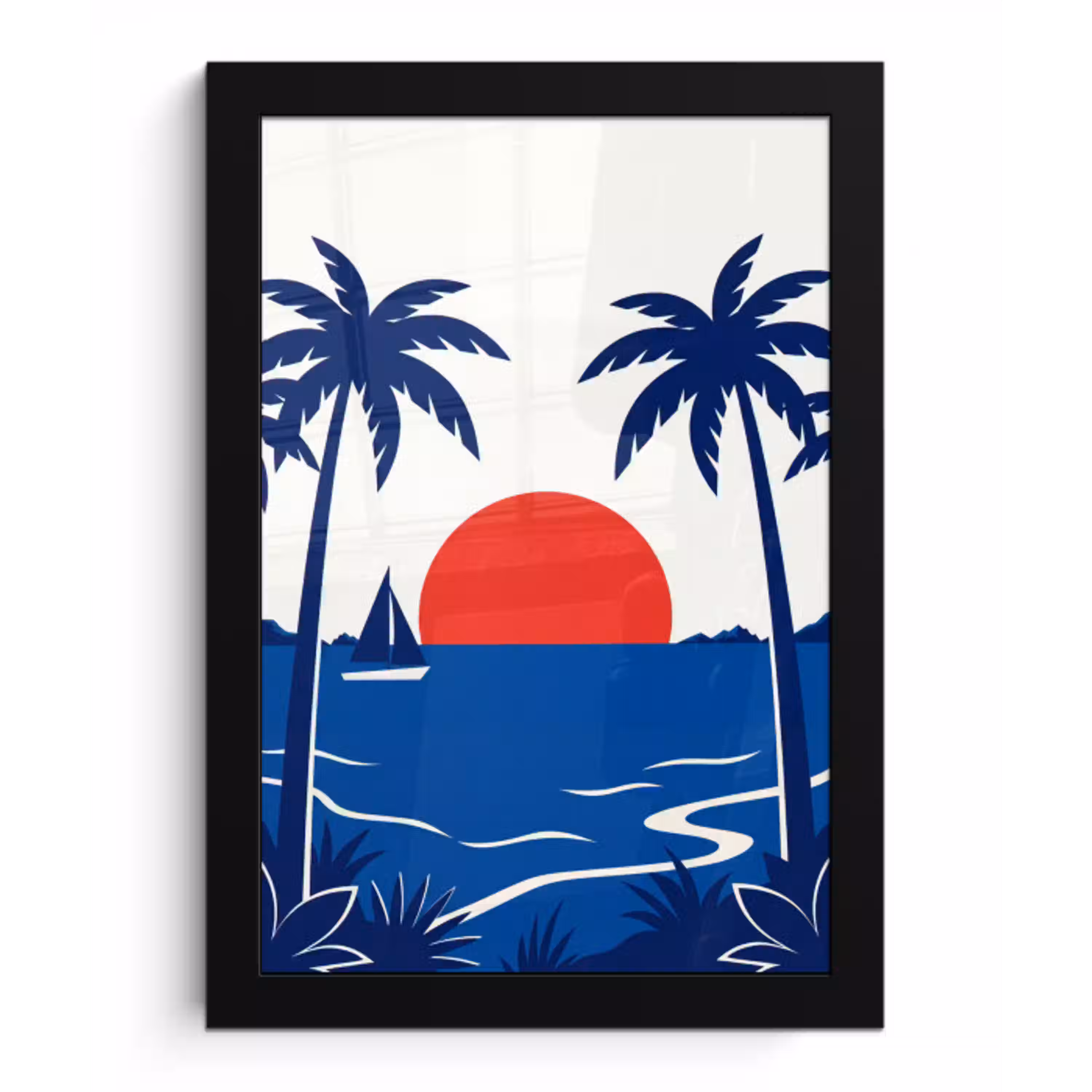 Zonsondergang - Zee - Palmboom - Tropisch - Modern fotolijst zwart zonder passe partout klein -3d