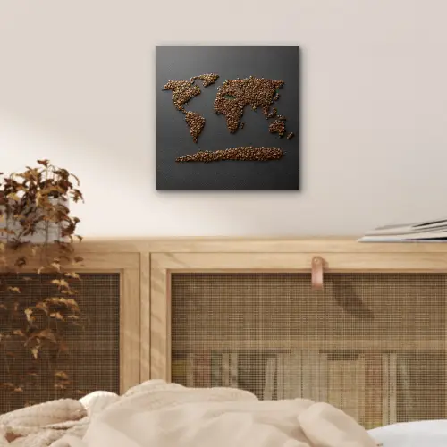 Wereldkaart - Koffie - Grijs aluminium wit klein -sfeer3