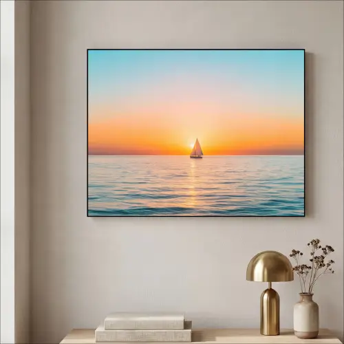 Zee - Zeilboot - Zonsondergang Textielframe zwart klein -sfeer2