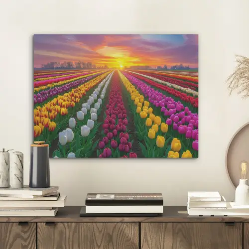 Tulpenveld - Zonsondergang - Kleurrijk PET vilt klein -sfeer1