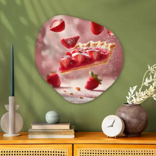 Aardbei - Taart- Eten - Roze Wandcirkel Organisch Aluminium middel -sfeer2