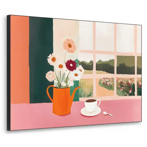 Bloemen - Koffie - Raam Textielframe - compleet frame klein -3d