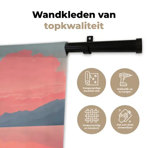 Zeilboot - Roze zee - Zonsondergang - Bergen Wandkleed katoen klein -sfeer2