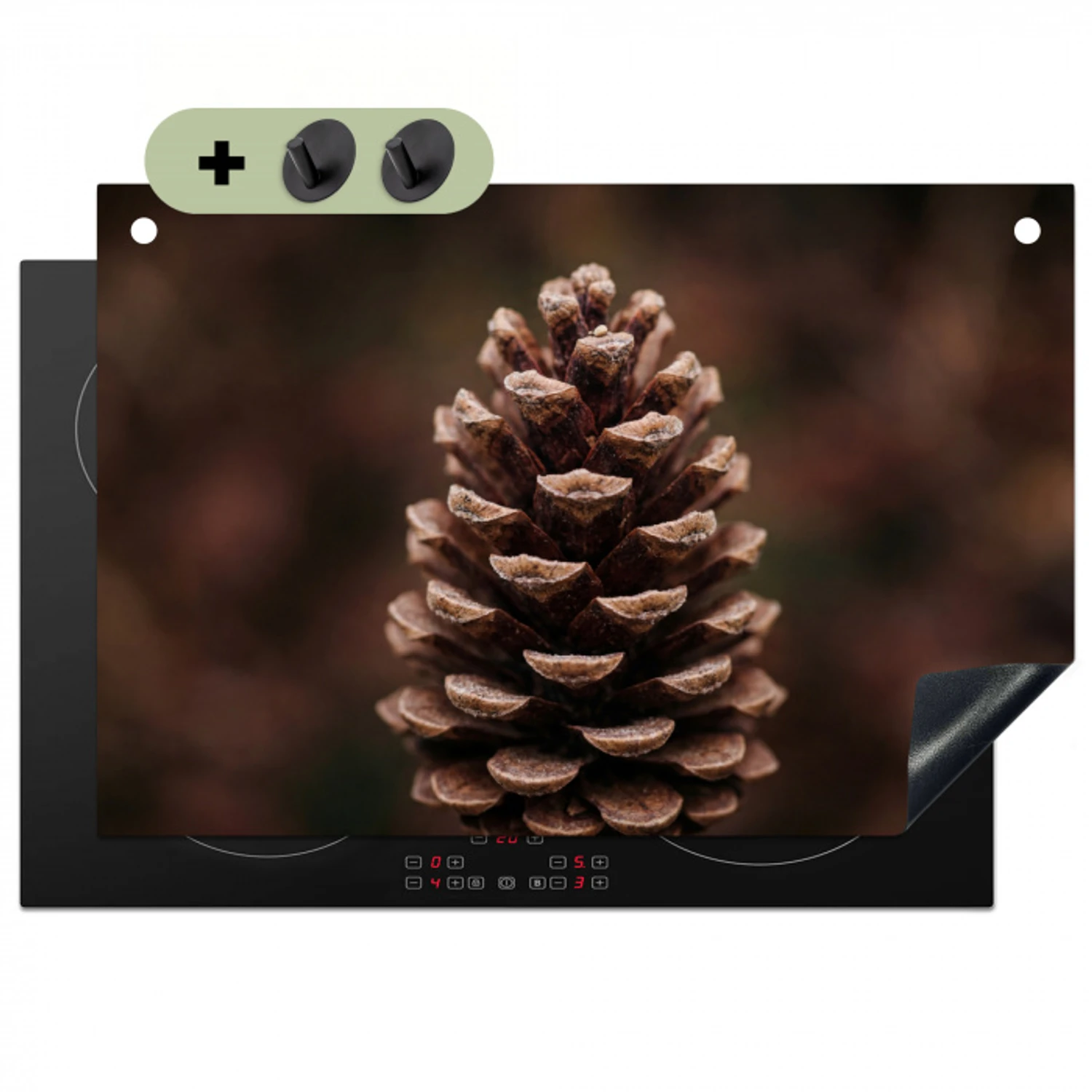Dennenappel - Bos - Herfst - Bruin - Sfeervol Inductie beschemer met haakjes klein -3d