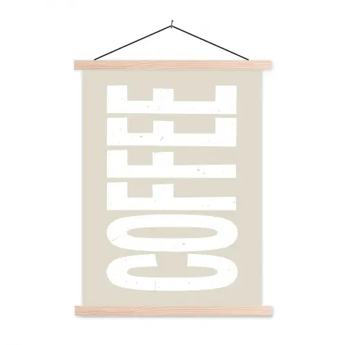 Wit - Koffie - Vintage - Decoratie textielposter latten blank klein -3d