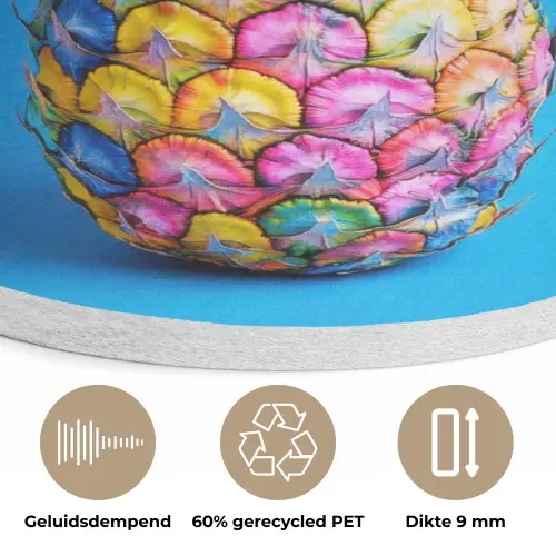 Ananas - Blauw - Tropisch - Vrolijk Akoestische PET Vilt - Rond klein -closeup_NL