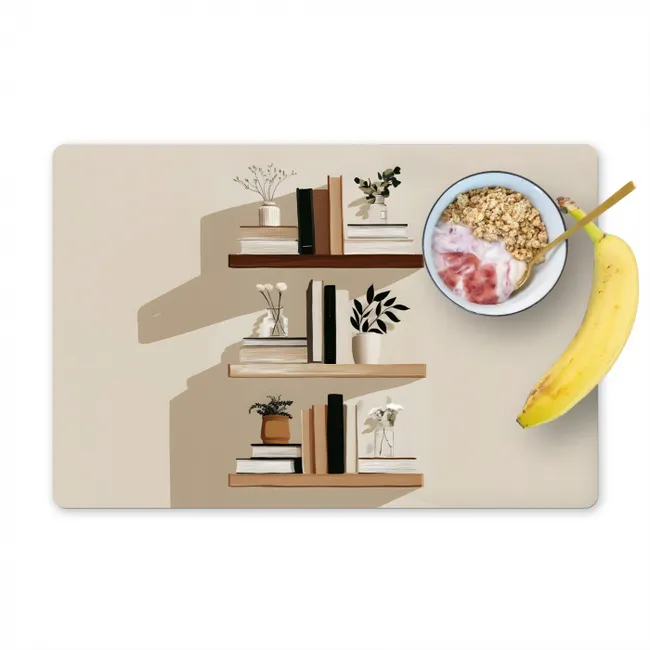 Plankjes - Boeken - Vaasjes - Planten Placemat vinyl groot -zzzproduct_Kitchenyeah-website