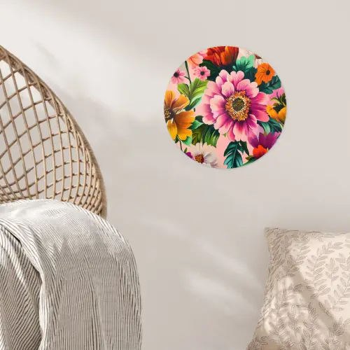 Bloemen - Kleurrijk - Roze Wandcirkel behangsticker klein -sfeer4