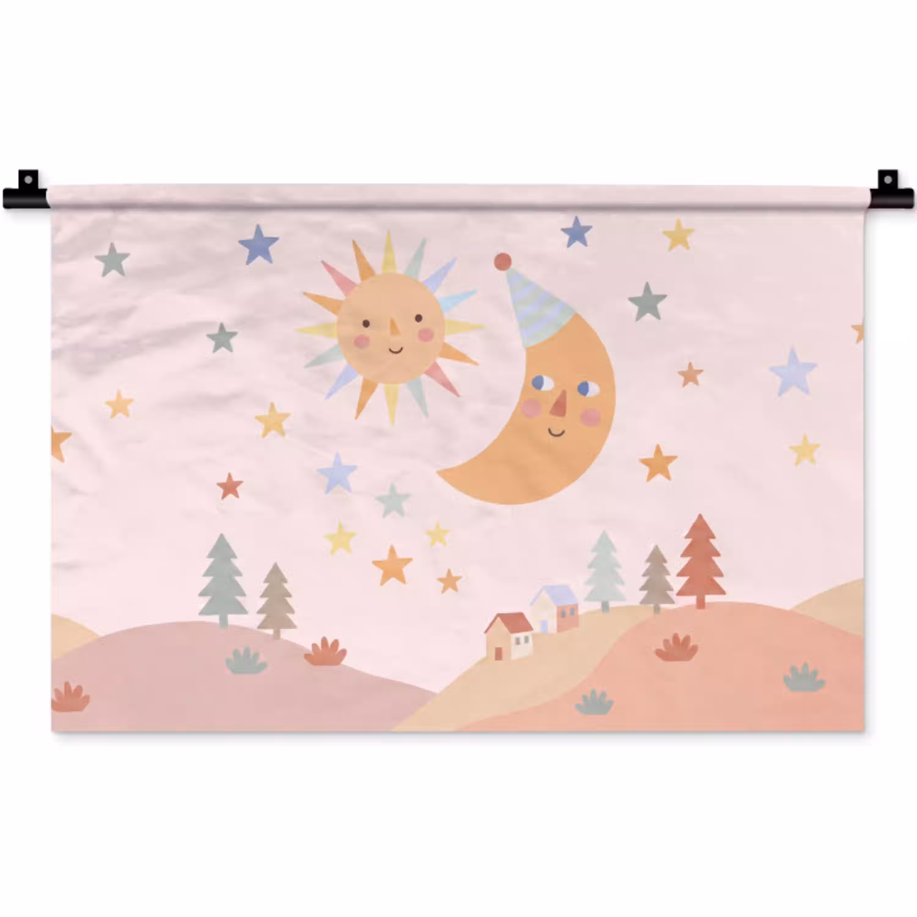 Zon - Maan - Sterren - Kinderkamer - Pastel Wandkleed katoen klein -zz3d