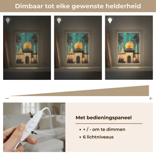 Moskee - Goud - Arabisch - Islamitische Light Box met kabel (Tafellamp) klein -USP_dimbaarNL