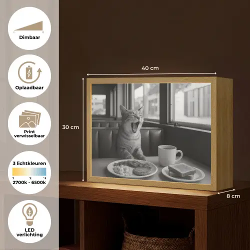 Kat - Koffie - Brood - Zwart Light Box met batterij (Wandlamp) middel -USP_websiteoverzichtNL