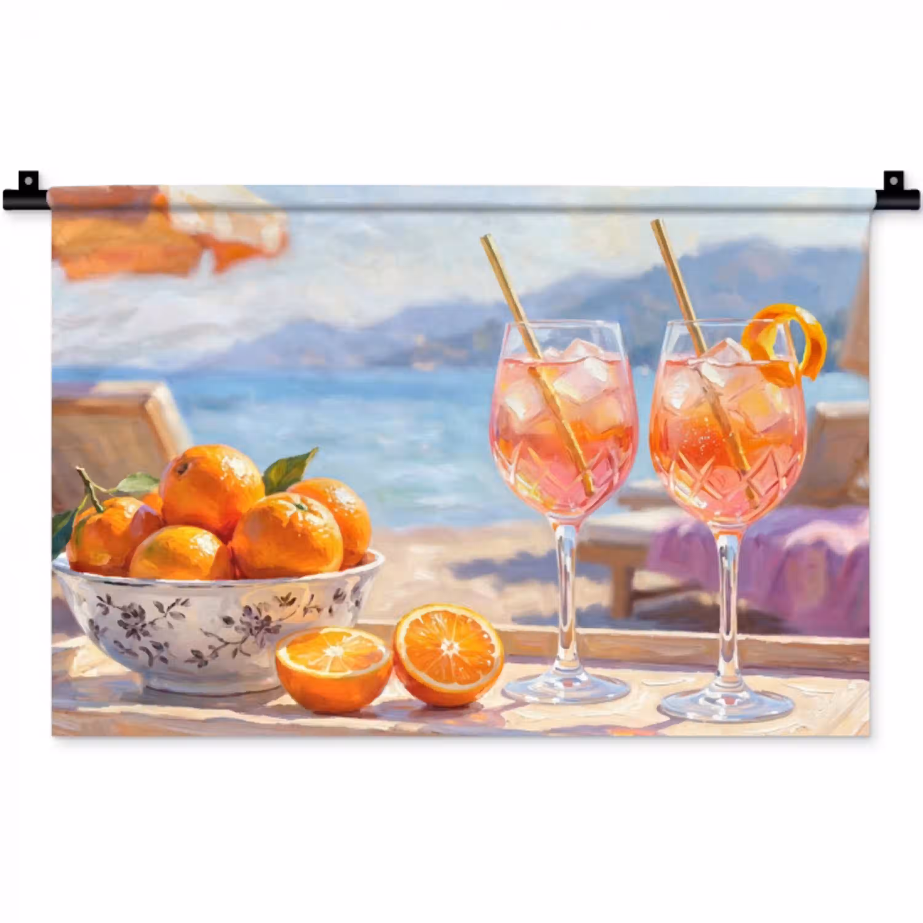 Drank - Glazen - Strand - Zomer - Oranje Wandkleed katoen klein -zz3d