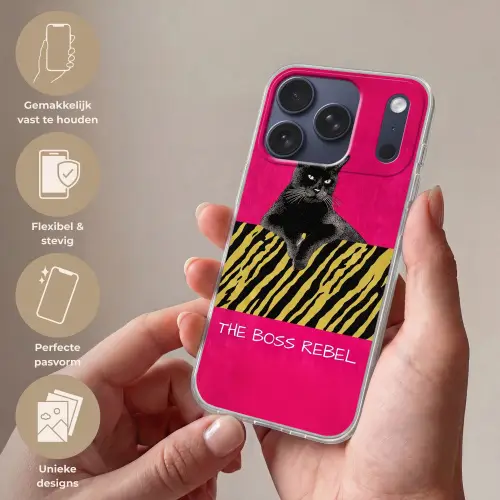 Kat - Baas - Roze - Tijgerprint Telefoonhoesje iPhone 17 Pro klein -sfeer3_NL