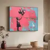 Graffiti - Meisje - Ballon - Roze - Blauw - Street art Textielframe zwart klein -sfeer3