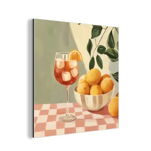 Citroenen - Glas - Tafelkleed - Geblokt aluminium wit klein -3d