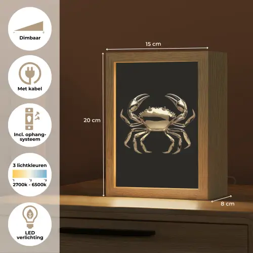 Goud - Krab - Dieren - Zwart Light Box met kabel (Tafellamp) klein -USP_NL