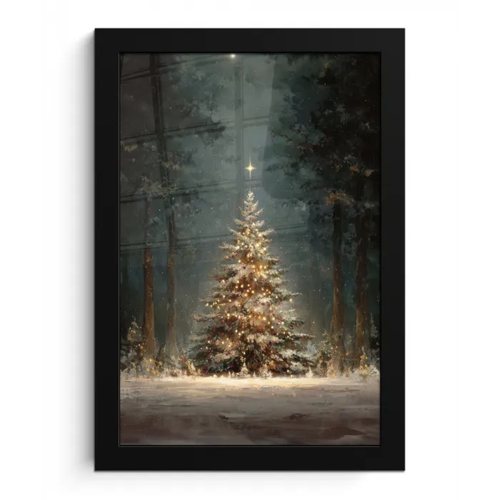 Kerstboom - Bos - Sneeuw - meerkleurig fotolijst zwart zonder passe partout klein -3d