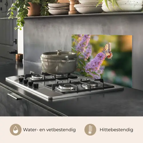 Sierlijke - Vlinder - Paarse - Bloemen keuken achterwand spatscherm klein -usp_NL