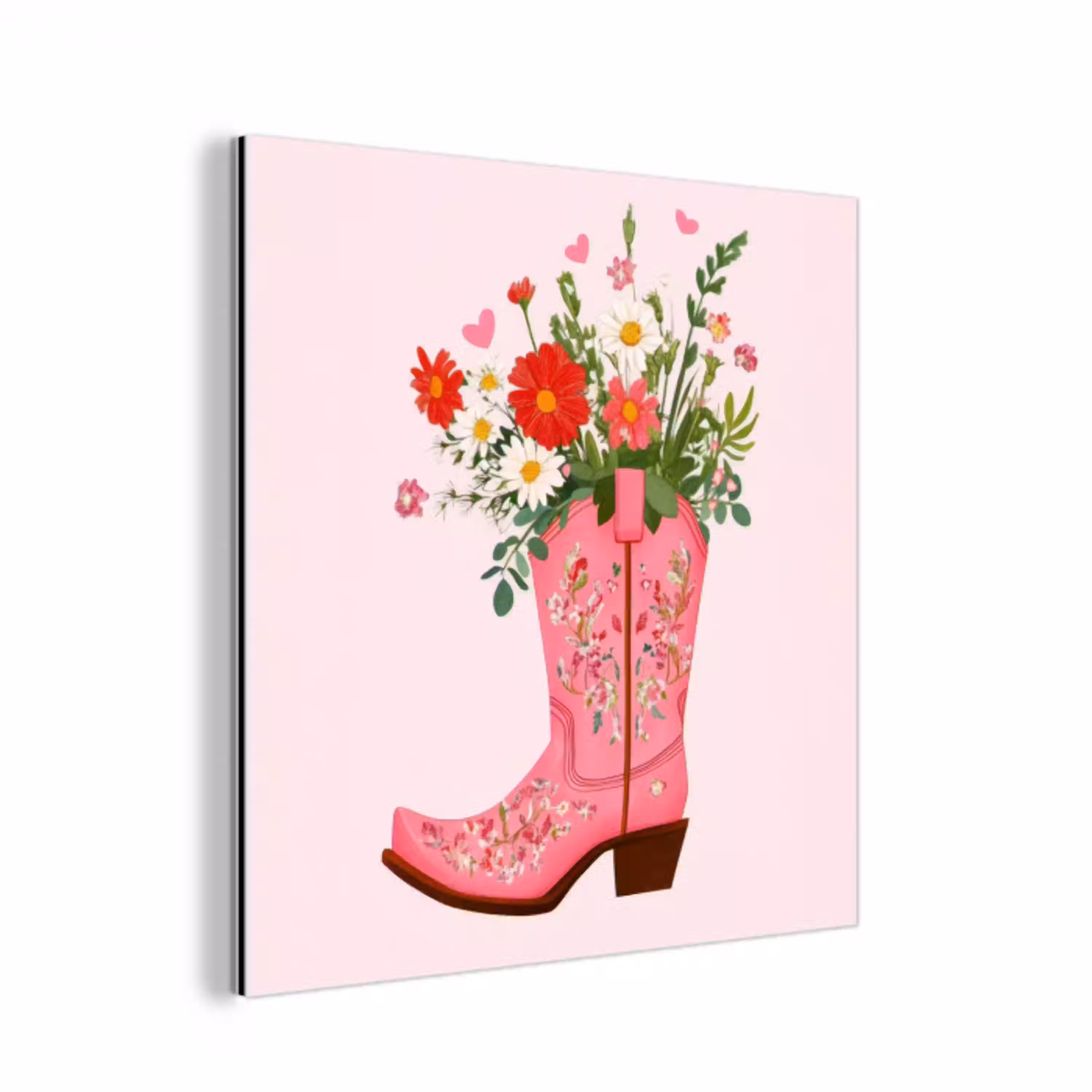 Cowboylaarzen - Roze - Boeket - Bloemen aluminium wit klein -3d