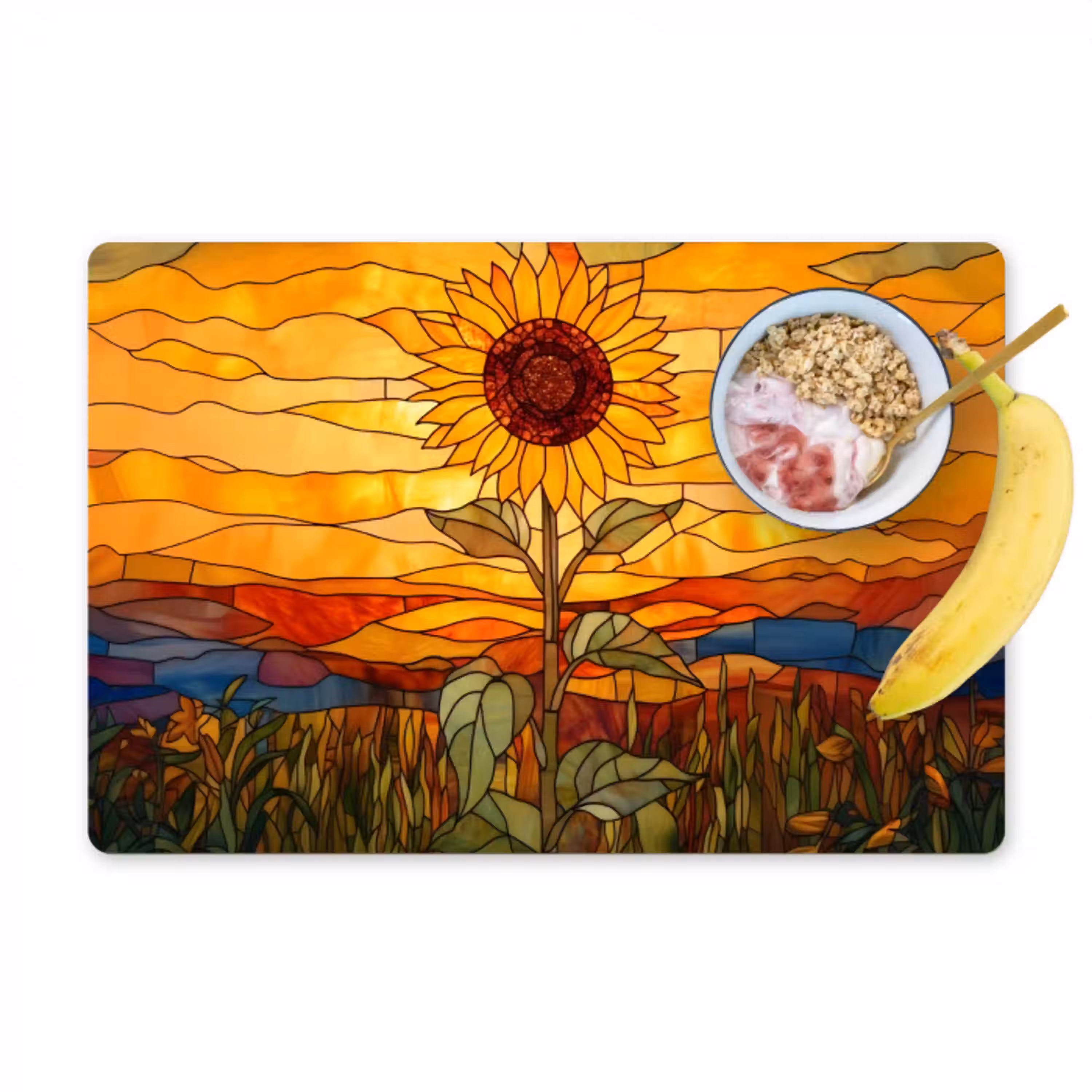 Zonnebloem - Mozaïek - Zonsondergang - Geel Placemat vinyl groot -zzzproduct_Kitchenyeah-website