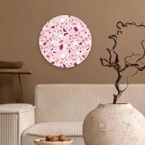 Terrazzo - Patroon - Roze Wandcirkel plexiglas klein 852 -sfeer1