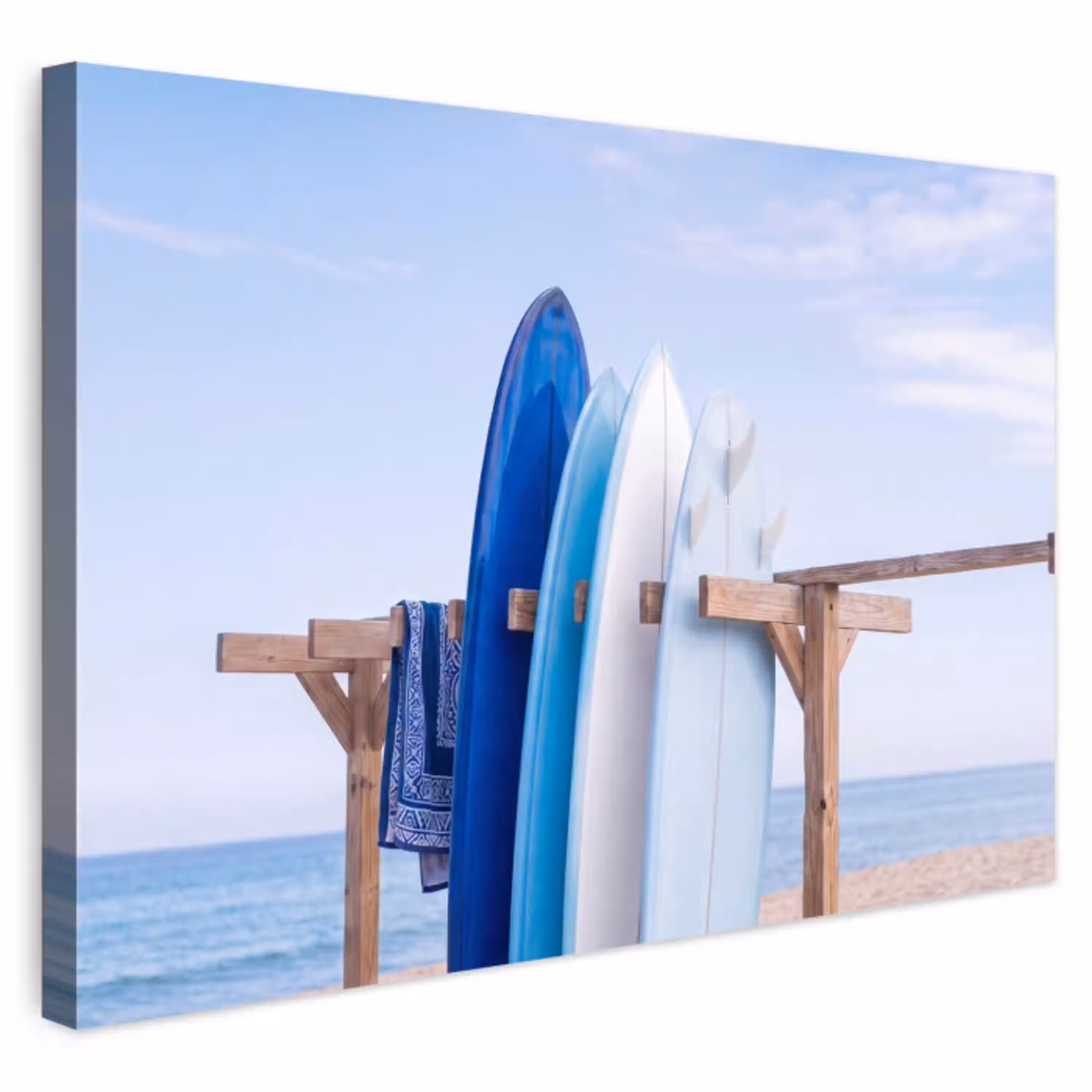Surfplank - Strand - Zomer - Blauw - Water Tuinposter op houten frame 2 cm dik klein -3d