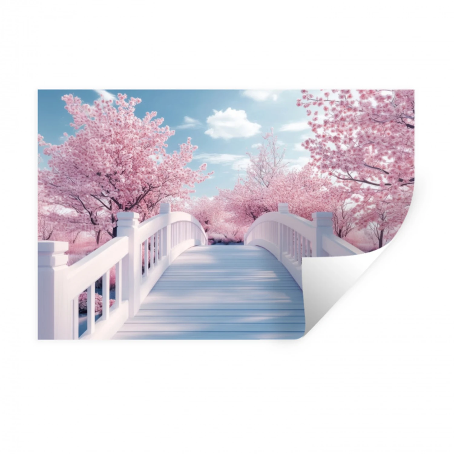 Brug - Kersenbomen - Wit Muursticker klein -3d