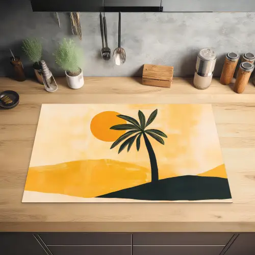 Illustratie - Palmboom - Zon - Heuvels Inductie beschermer vinyl 3mm klein -sfeer5