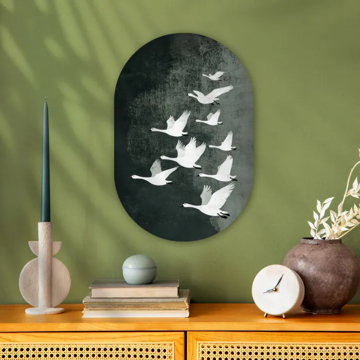 Vogel - Japandi - Groen Wandcirkel Ovaal Forex klein -sfeer2