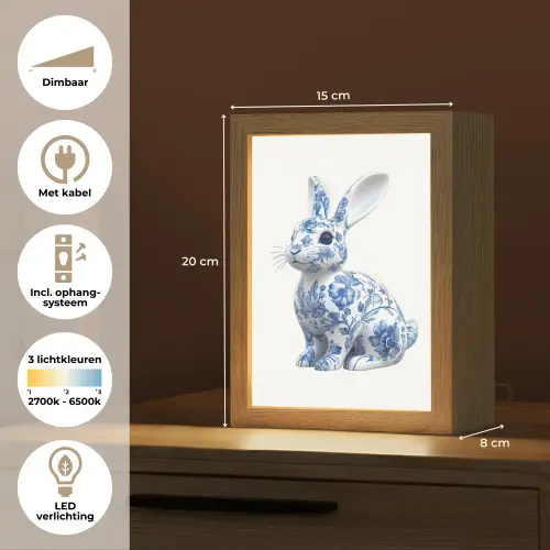 Delftsblauw - Haasje - Wit Light Box met kabel (Tafellamp) klein -USP_NL