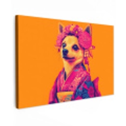 Kimono - Hondje - Bloemenkroon - Oranje Tuinposter op houten frame 2 cm dik klein -3d