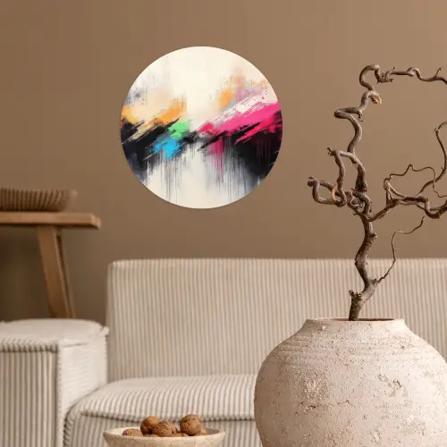 Dynamisch - Abstract - Kleurrijk - Zwart Wandcirkel behangsticker klein -sfeer1