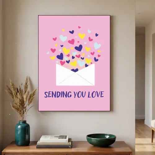 Envelop - Love - Hartjes - Valentijn Textielframe - compleet frame klein -sfeer1