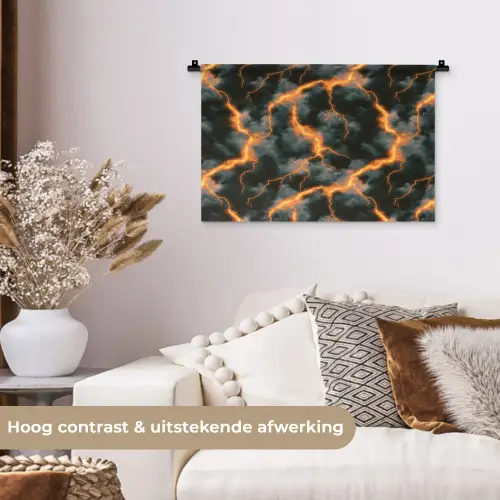 Oranje - Bliksem - Wolken Wandkleed katoen klein 269 -sfeer1