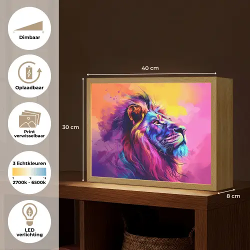 Leeuw - Verf- Kleuren - Dier Light Box met batterij (Wandlamp kind) middel -USP_websiteoverzichtNL