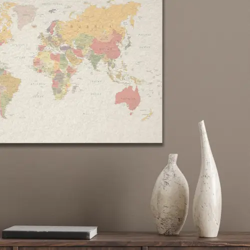 Wereldkaart - Realistisch - Beige PET vilt klein -sfeer6_closeup