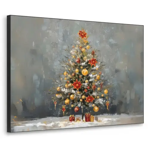 Kerstboom - Cadeaus - Rood - Goud Textielframe zwart klein -3d