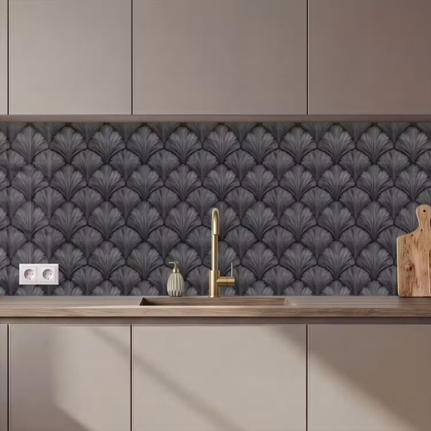 Küchenrückwand - Fächer - Motiv - Grau