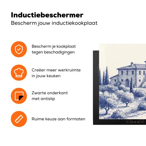Rustiek - Landgoed - Blauw Inductie beschermer vinyl 3mm klein -zzzzzzz-td-ups