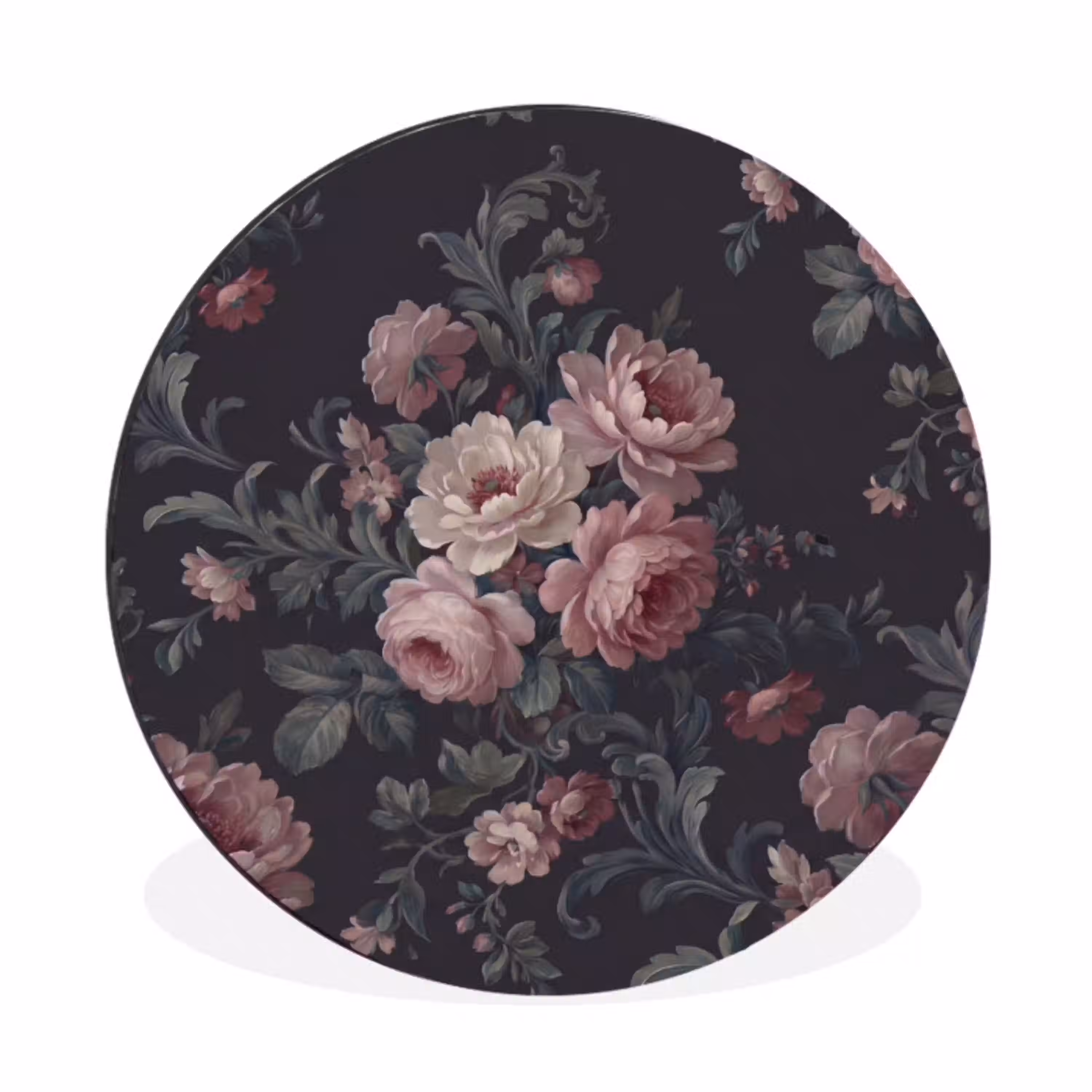 Bloemen - Patroon - Sierlijk - Roze - Donker Wandcirkel aluminium klein -3d
