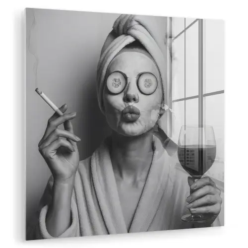 Vrouw - Masker - Wijn - Sigaret plexiglas 5mm klein -zzzproduct_nieuw