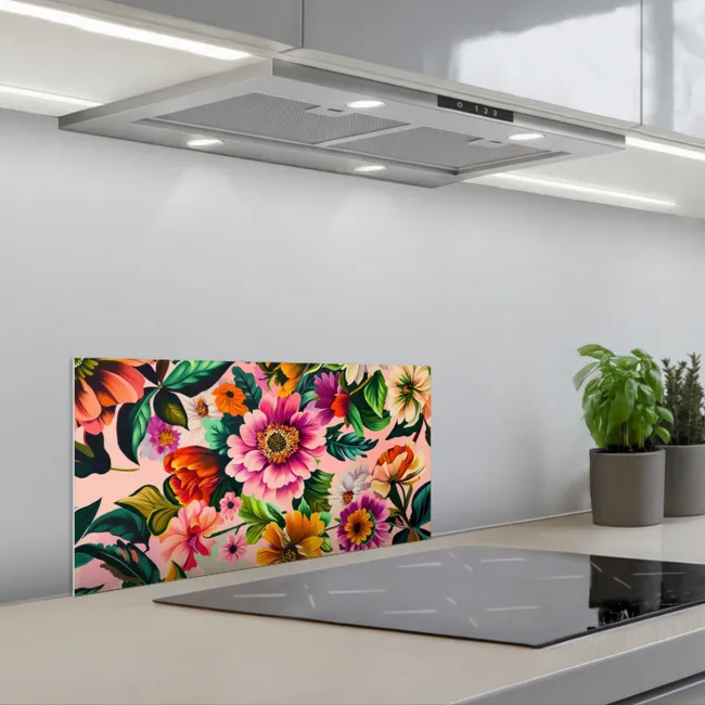 Bloemen - Kleurrijk - Roze keuken achterwand spatscherm klein -3d_schuin