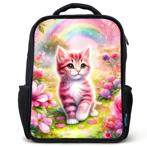 Roze regenboogkatje Rugzak - Zwart middel -3d