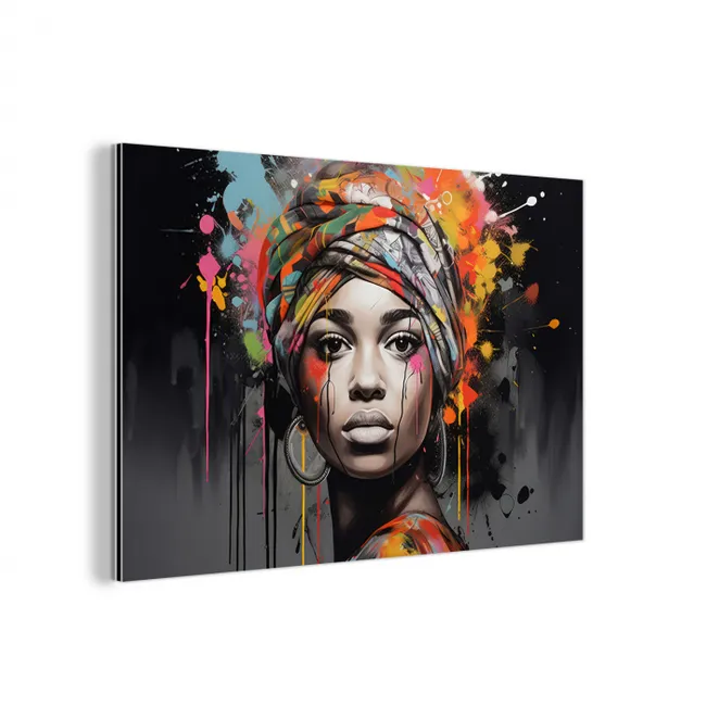 Vrouw - Hoofddoek - Graffiti - Zwart aluminium wit klein -3d