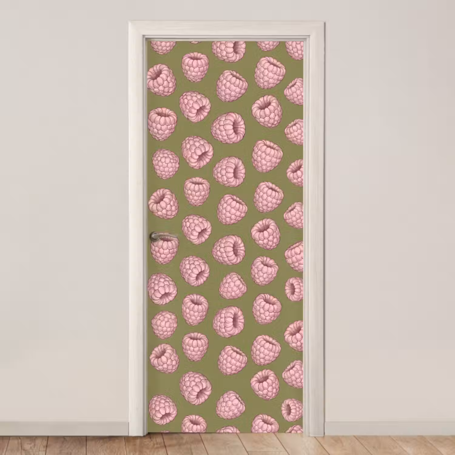 Deursticker - Eten - Patroon - Illustratie - Roze - Groen