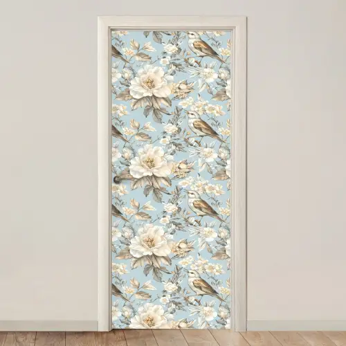 Botanisch - Zangvogel - Blauw deurposter klein 289 -3d_beige