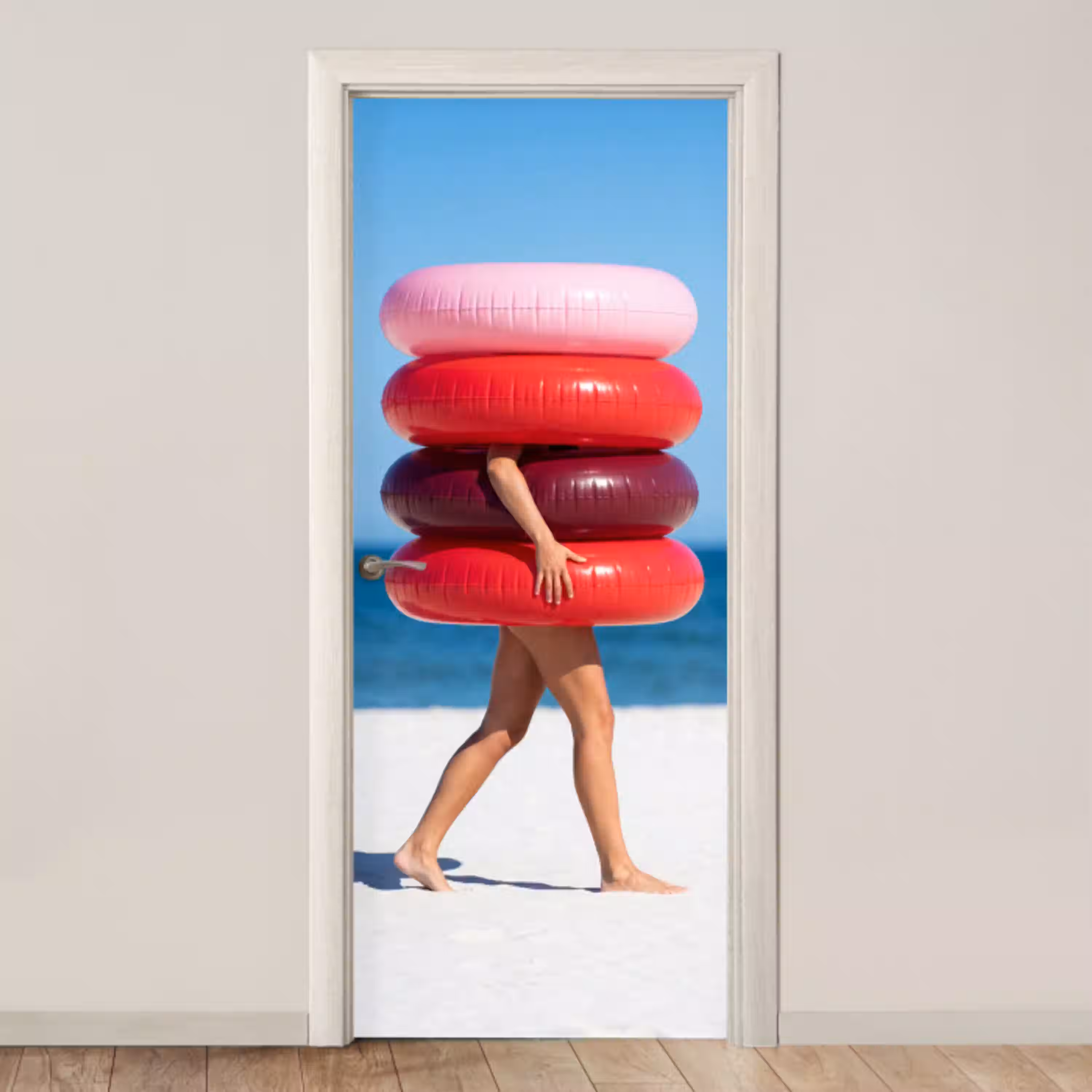Mensen - Strand - Zomer - Recreatie - Kleurrijk deurposter klein -3d_beige